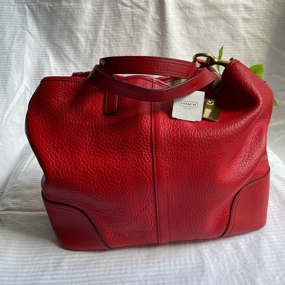 Coach RED Hadley No F-31334 Beautiful Pebbled Medium Satchel NEW with Tags